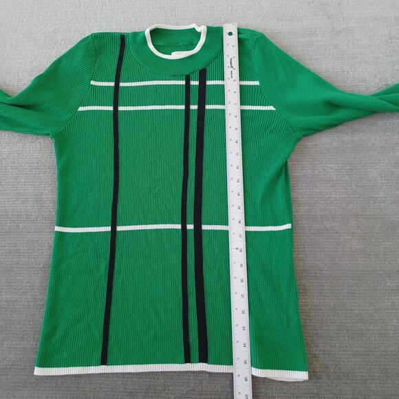Anthropologie Maeve Sweater Women 1X Green Ribbed Mock Neck Striped Casual - Picture 4 of 8